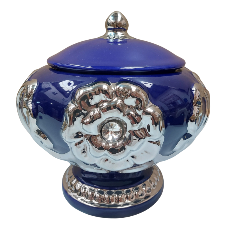 Sopera Porcelana Yemanja 22 x 21 cm (Azul con plateado) 8.5 in